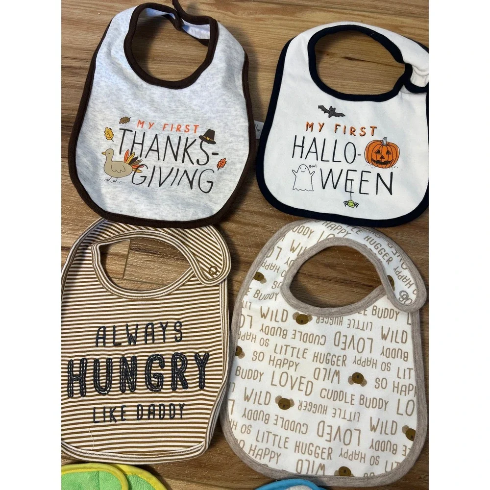 Mixed Lot Baby Bibs Bundle Holiday Thanksgiving Halloween Multicolor 6 Pack